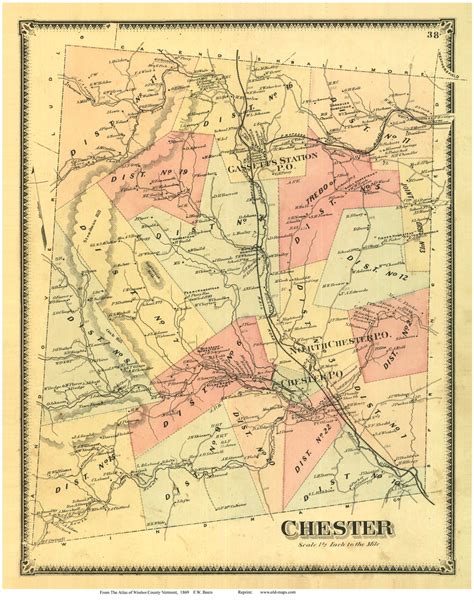 Chester, Vermont 1869 Old Town Map Reprint - Windsor Co. - OLD MAPS