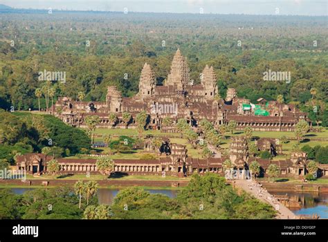 Angkor Wat temple, aerial view, Angkor Wat, Siem Reap, Cambodia ...