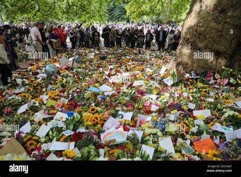 13th September 2022, Mourners leave tributes to Queen Elizabeth II at a Memorial Garden in Green ...