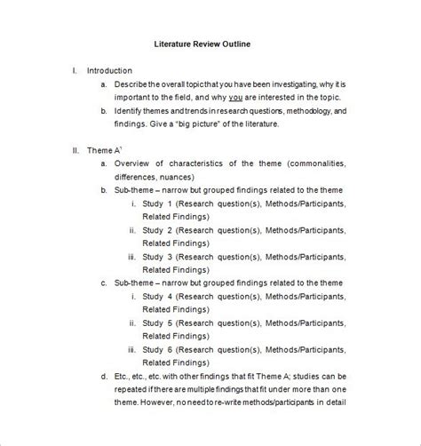 9+ Literature Review Outline Templates, Samples