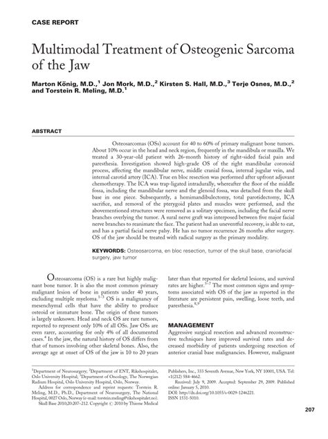 (PDF) Multimodal Treatment of Osteogenic Sarcoma of the Jaw