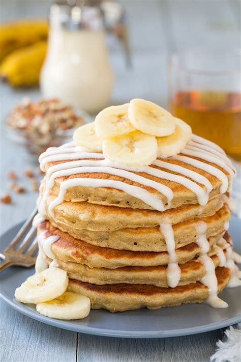 Banana Bread Pancakes with Cream Cheese Glaze - Cooking Classy