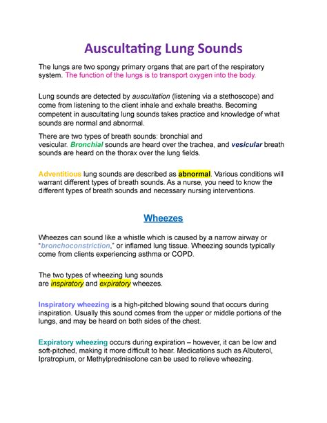 Auscultating Lung Sounds Lecture - Auscultating Lung Sounds The lungs are two spongy primary ...