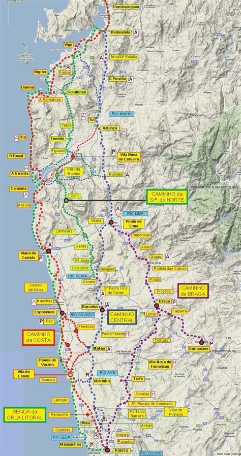 Camino Portuguese map - Camino Portugues map (Southern Europe - Europe)