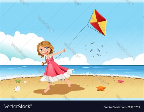 Girl flying kite Royalty Free Vector Image - VectorStock