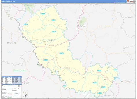 Mingo County, WV Zip Code Wall Map Basic Style by MarketMAPS - MapSales