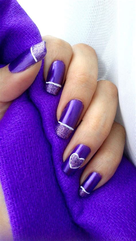 6. Violet: Purple glittered heart nails by Brujawhite on DeviantArt | Heart nails, Purple ...