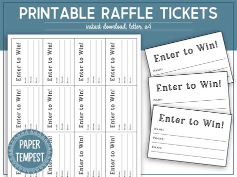 Printable Raffle Tickets Template, Enter to Win Tickets, Printable ...