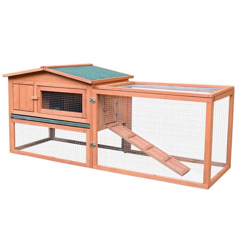 PawHut Rabbit Hutch 2-Story Bunny Cage Small Animal House with Slide ...