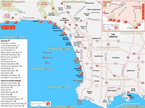 LA beaches map - Los Angeles beaches map (California - USA)