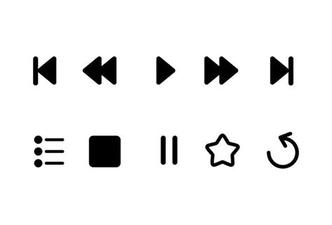 Media player icons set. Music, interface, design media player buttons collection. Play, pause ...