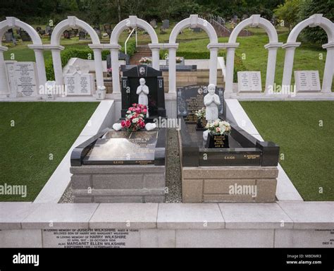 Memorials and grave markers in Aberfan Cemetery to children killed in Aberfan Disaster Stock ...