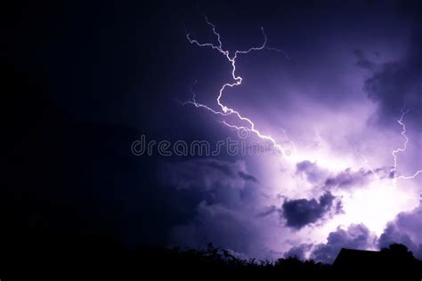 Lightning Strike With Clouds Stock Photo - Image of speed, bottom: 143161164