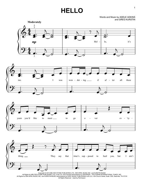 Hello sheet music by Adele (Piano (Big Notes) – 169643)