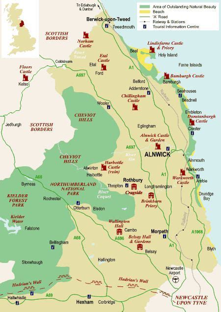 Alnwick - Map of Northumberland | Northumberland england ...