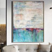 Abstract Acrylic Painting On Canvas Large Turquoise Painting Beige Pai