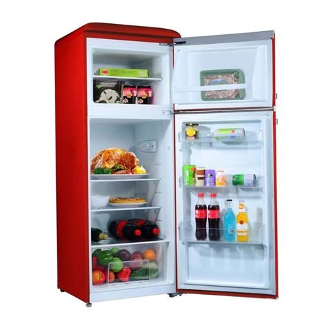 Galanz 7.6 cu.ft. Retro Mini Refrigerator with Dual Door and True Freezer in Red-BCD-215V-62H ...