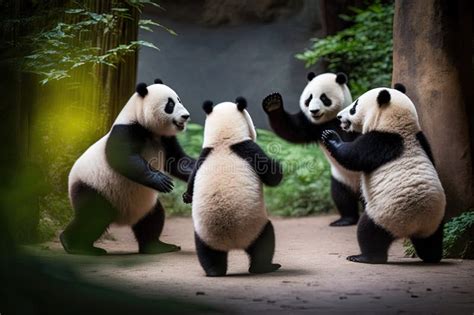 A Family of Pandas Playing and Interacting with Each Other Stock Illustration - Illustration of ...