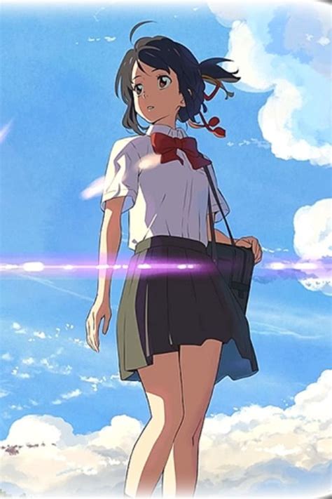 an anime character is standing in the sky with her hand on her hip and looking at something