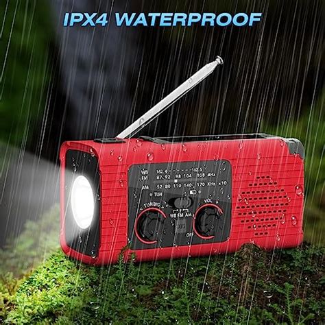 NOAA Weather Alert Radio: Solar, Crank & USB LED Flashlight