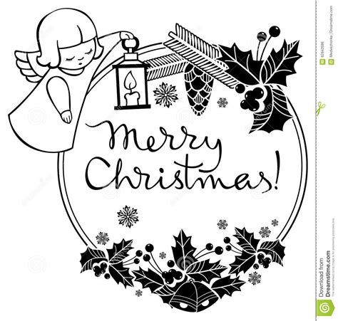 Black and White Christmas Frame with Cute Angel. Stock Illustration - Illustration of color ...