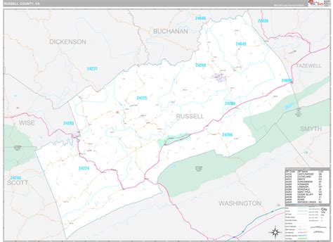 Russell County, VA Zip Code Map - Premium