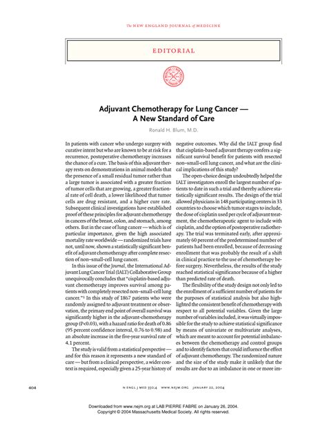 (PDF) Adjuvant Chemotherapy for Lung Cancer — A New Standard of Care