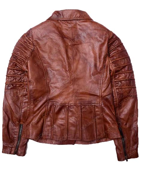 Biker Tan Brown Leather Jacket For Women