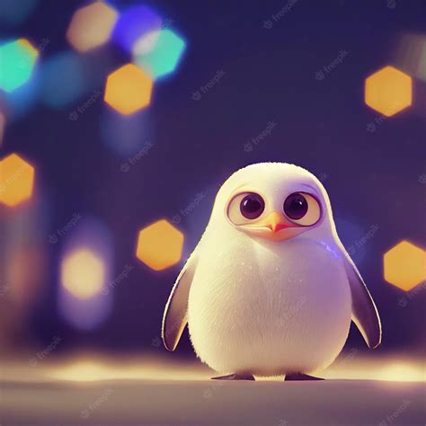 Premium Photo | Cute baby penguin with big eyes and christmas lights 3d ...