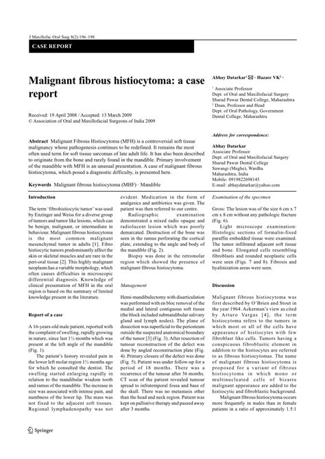 (PDF) Malignant fibrous histiocytoma: a case report