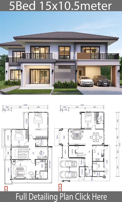 House Design Plan 15.5x10.5m With 5 Bedrooms. Style Modernhouse 37E | Beautiful house plans ...