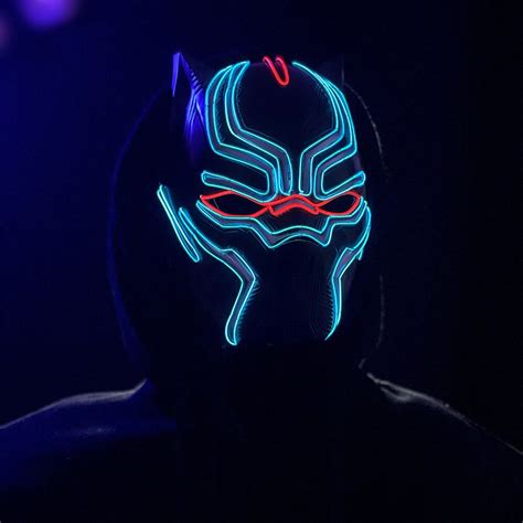 Halloween Party Cosplay Black Panther Mask LED Glow Light Mask