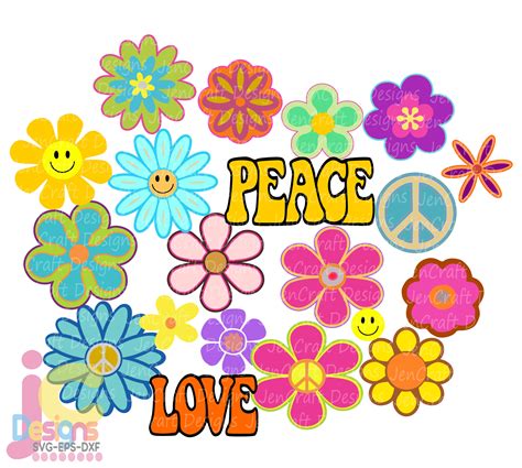 Hippie Svg, Groovy Flowers svg, 60s-70s Retro Peace Love Flower child theme Bundle set digital ...