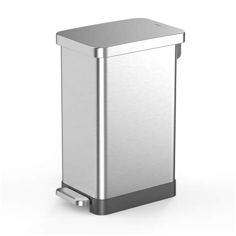 Qualiazero 13.2 Gallon Trash Can, Stainless Steel Step On Slim Kitchen Trash Can, Silver ...