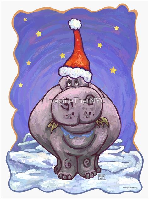 "Hippopotamus Christmas" Sticker for Sale by ImagineThatNYC | Redbubble