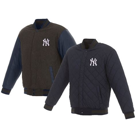 JH Design New York Yankees Charcoal/Navy Wool & Leather Reversible Jacket