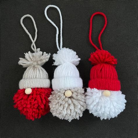 Christmas Gnome Ornaments Set of 3 Holiday Gnome Yarn | Etsy | Christmas yarn crafts, Easy yarn ...