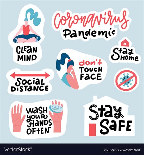 Coronavirus covid-19 prevention sticker set hand Vector Image