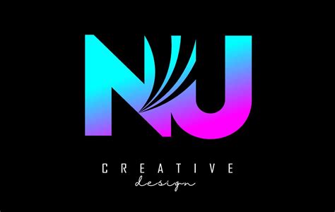 Creative colorful letters NU n u logo with leading lines and road ...