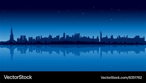 New york city skyline in blue version at night Vector Image