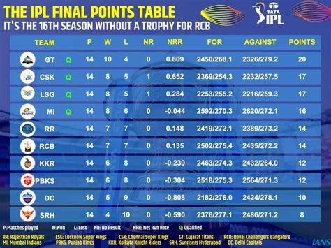 THE IPL FINAL POINTS TABLE