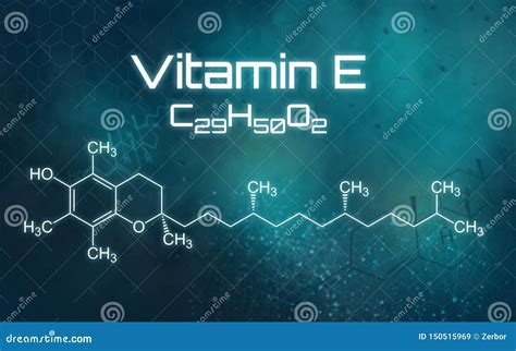 Chemical Formula of Vitamin E on a Futuristic Background Stock ...