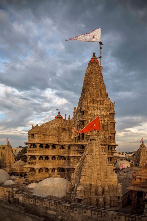 Dwarkadhish Temple, Dwarka, India. This is a legendary temple dedicated to Krishna. The shrine ...