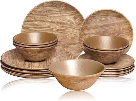 Amazon.com | TP Melamine Dinnerware Set, 18-Piece Rustic Dishes Set ...