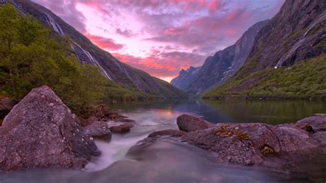 Norway Stone Lake Mountain During Sunset HD Nature Wallpapers | HD Wallpapers | ID #48254