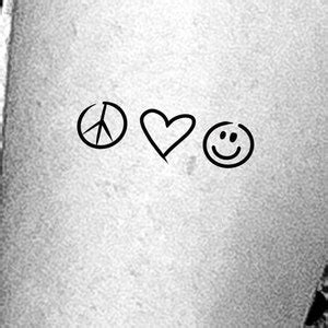 Peace Love Happiness Temporary Tattoo / Smiley Face Tattoo / Small Heart Tattoo - Etsy