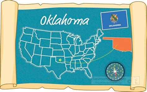 scrolled usa map showing oklahoma state map flag clipart - Classroom ...