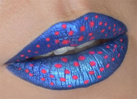 Edgy Cherry Blossom Lip Art Tutorial | Metallic Blue Embellished Lip ...