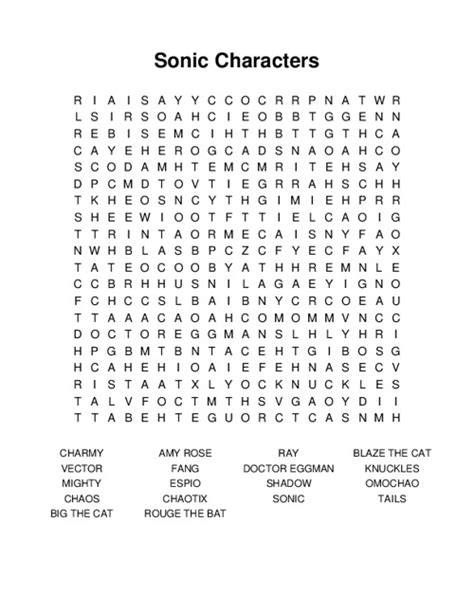 Sonic Characters Word Search