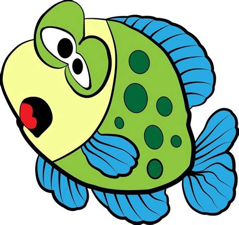 Green Fish Cute Cheerful Happy Colored Cartoon Character Wall Art ...